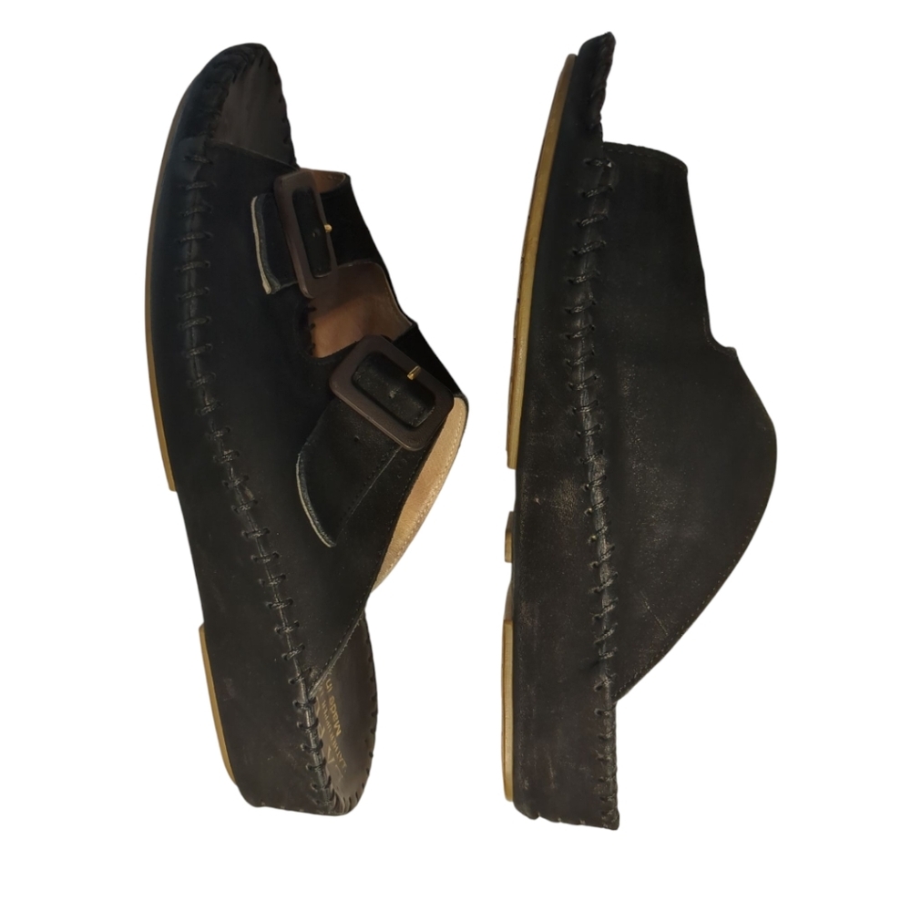 Black Suede Birk Look Slip On Shoes / Sandals Made in Italy LA PLUME SZ 9 - Picture 3 of 5